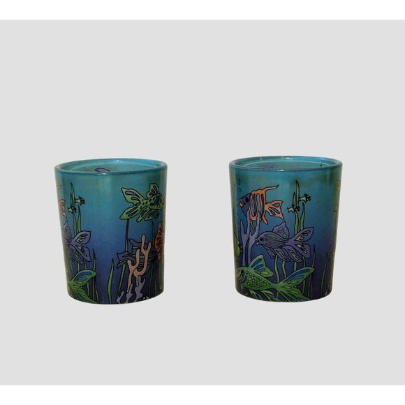 Party Lite Candle Votive Cups Fish Tales Set of 2 Boxed Multicolor 2.75 In. Tall - Picture 5 of 12